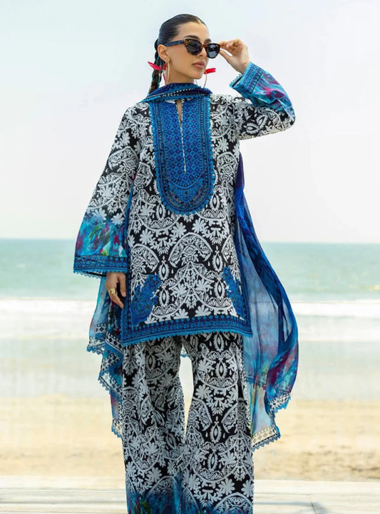 Blue Printed Lawn 3PC Suit | Zainab Chottani