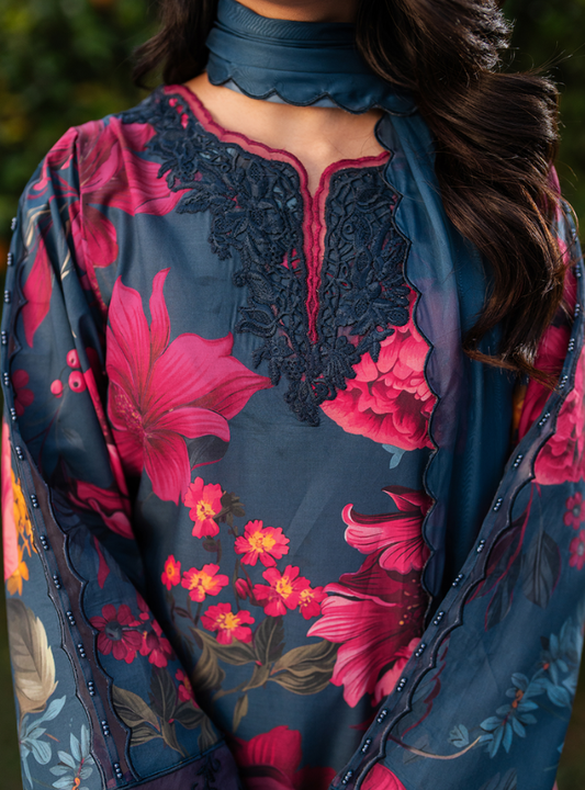 Midnight Bloom Digital Printed Lawn 3PC | İznik
