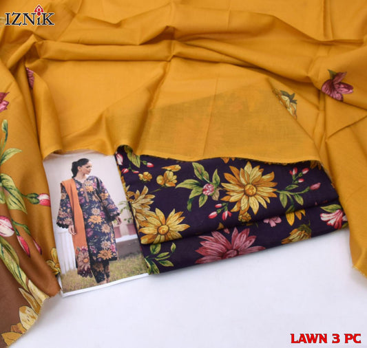 Purple Floral Printed Lawn 3PC Suit | Iznik