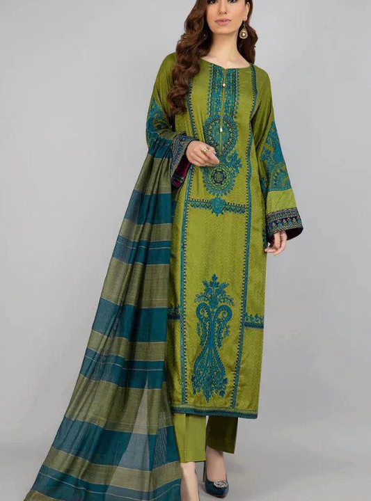 Olive Teal Elegance 3Pc Embroidery