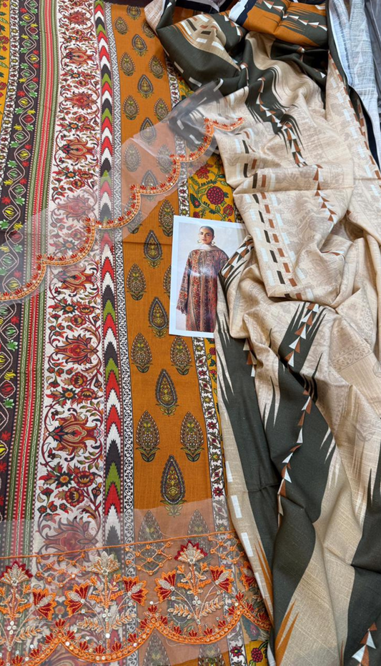 BAROQUE 3PC KHADDAR UNSTITCHED DIGITAL PRINTED SUIT