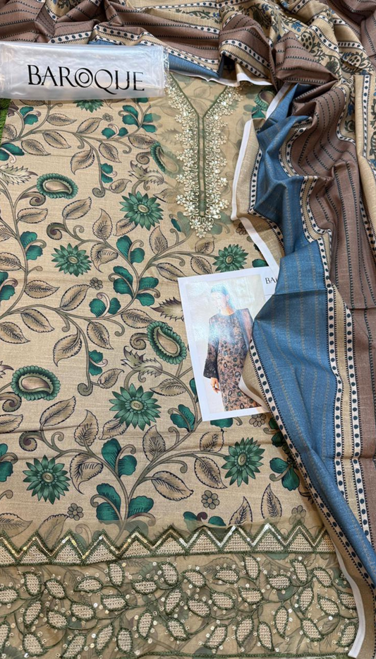 BAROQUE 3PC KHADDAR UNSTITCHED DIGITAL PRINTED SUIT