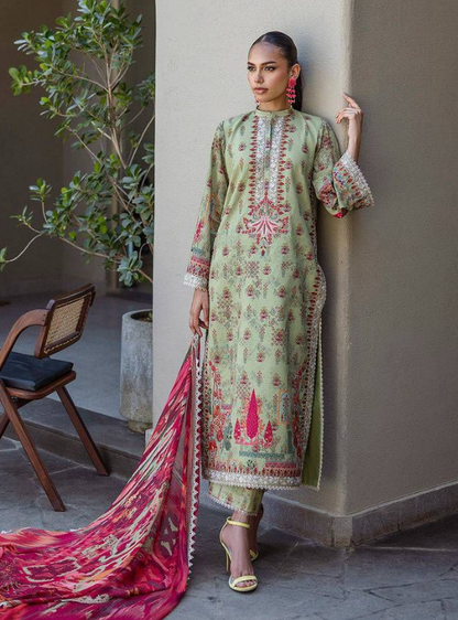 Olive Green Printed Lawn 3PC Suit | Zainab Chottani