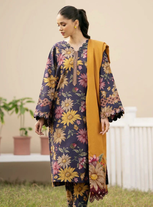 Purple Floral Printed Lawn 3PC Suit | Iznik