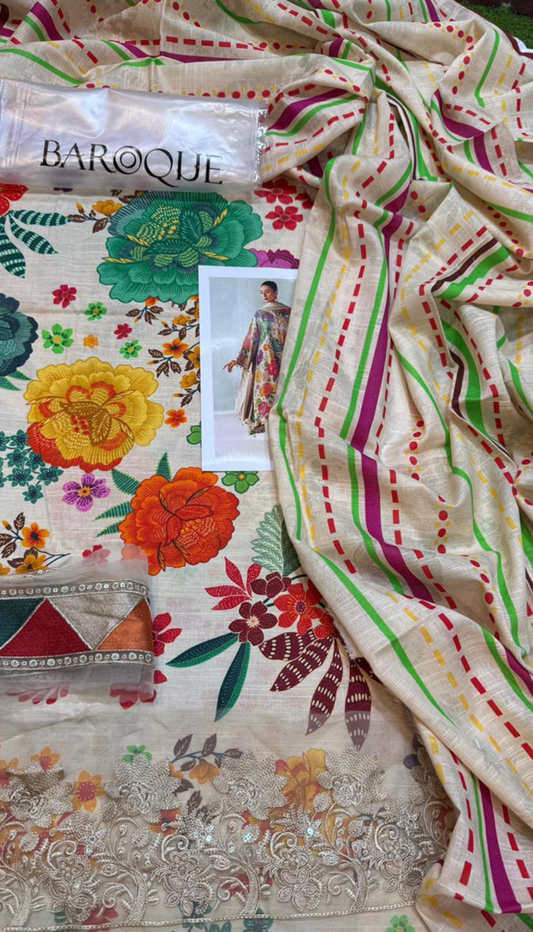 BAROQUE 3PC DHANAK UNSTITCHED DIGITAL PRINTED SUIT