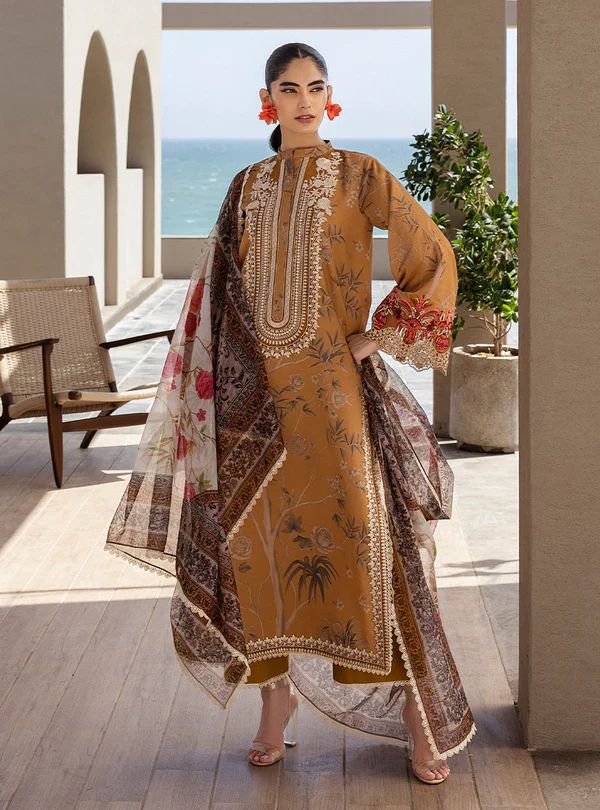 Mustard Embroidered Lawn 3PC Suit | Zainab Chottani