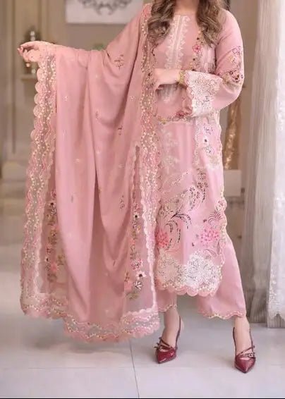 Aneela Pink Luxury 3Pc - Qaswa Fabrics