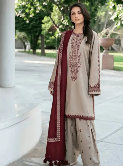 Aneela's beige Luxury 3Pc - Qaswa Fabrics