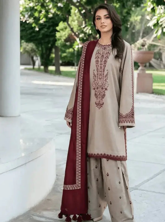 Aneela's beige Luxury 3Pc - Qaswa Fabrics