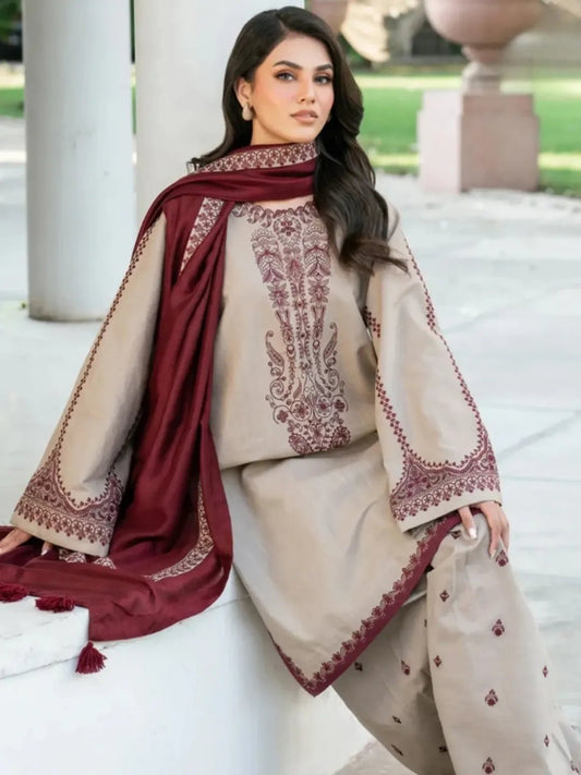 Aneela's beige Luxury 3Pc - Qaswa Fabrics