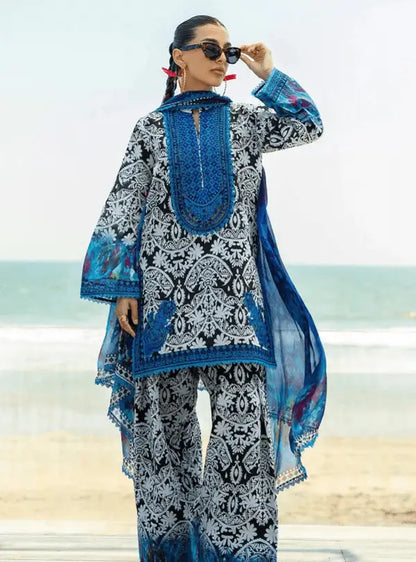 Blue Printed Lawn 3PC Suit | Zainab Chottani - Qaswa Fabrics