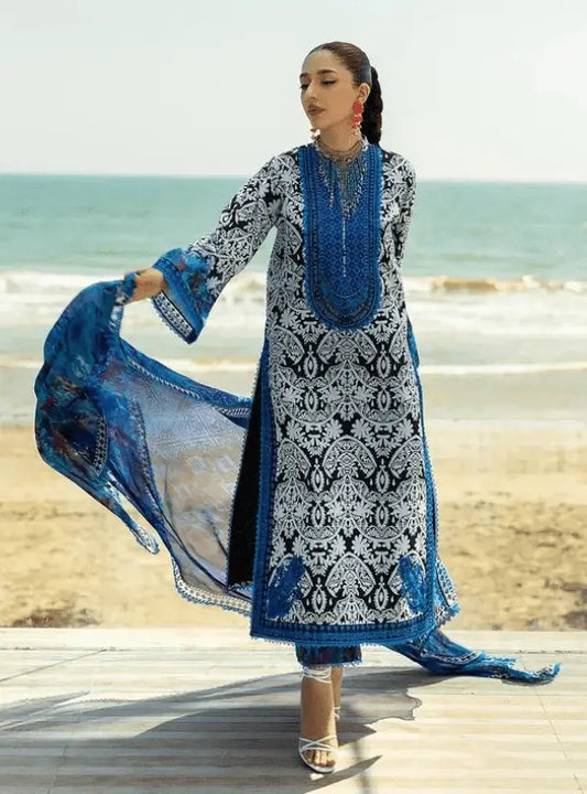 Blue Printed Lawn 3PC Suit | Zainab Chottani - Qaswa Fabrics