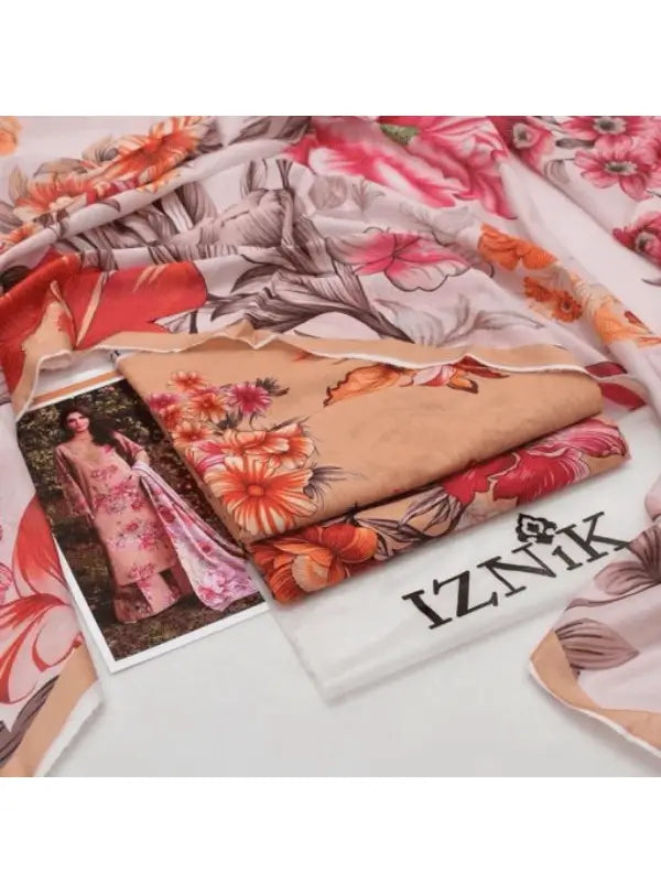 Golden Blossom Digital Printed Lawn 3PC | İznik - Qaswa Fabrics
