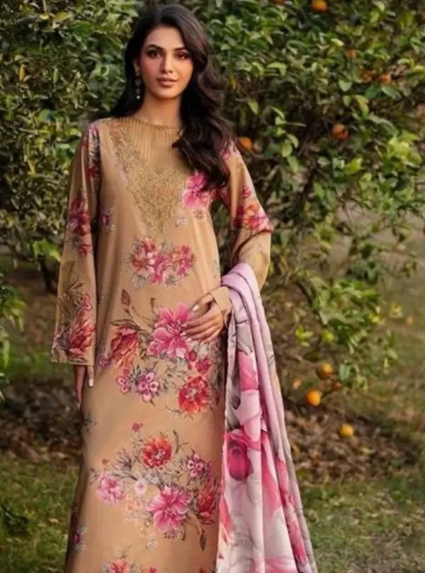 Golden Blossom Digital Printed Lawn 3PC | İznik - Qaswa Fabrics