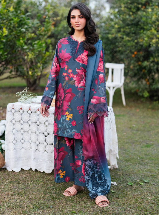 Midnight Bloom Digital Printed Lawn 3PC | İznik - Qaswa Fabrics