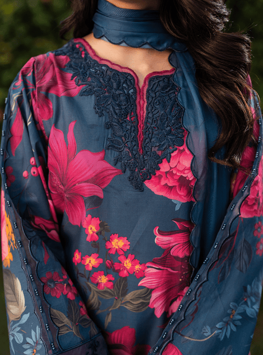Midnight Bloom Digital Printed Lawn 3PC | İznik - Qaswa Fabrics