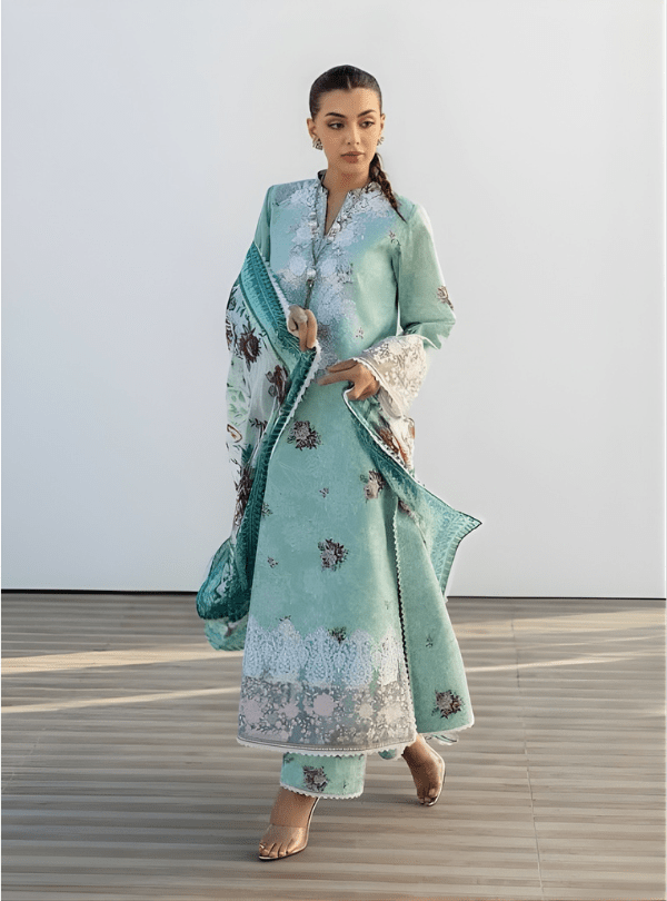 Mint Green Embroidered Lawn 3PC Suit | Zainab Chottani - Qaswa Fabrics