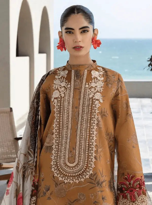 Mustard Embroidered Lawn 3PC Suit | Zainab Chottani - Qaswa Fabrics