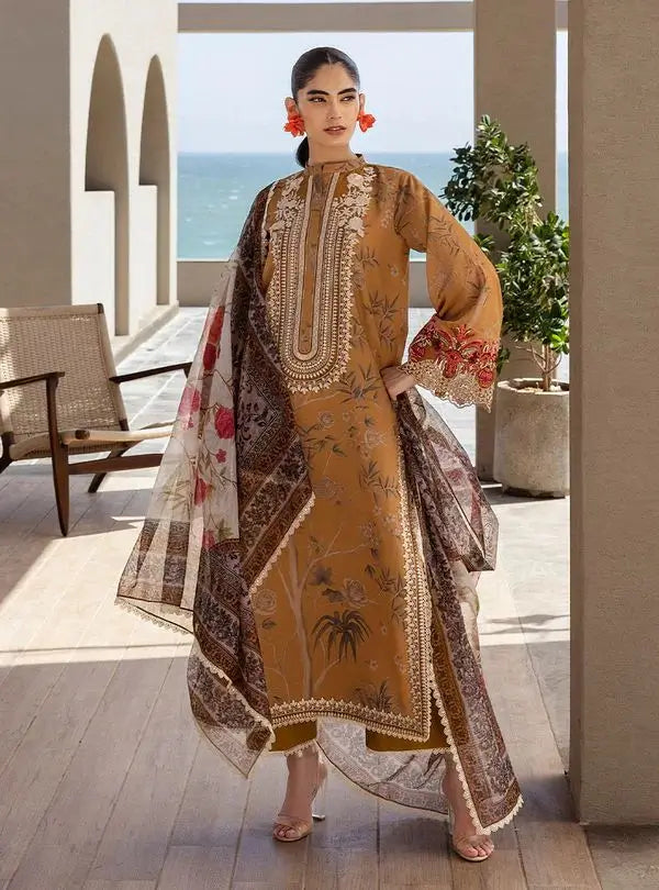 Mustard Embroidered Lawn 3PC Suit | Zainab Chottani - Qaswa Fabrics