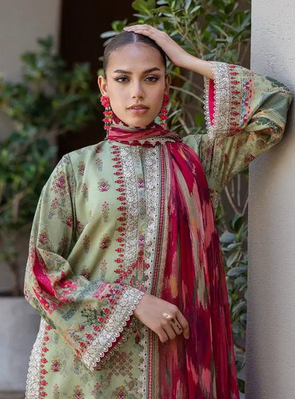 Olive Green Printed Lawn 3PC Suit | Zainab Chottani - Qaswa Fabrics