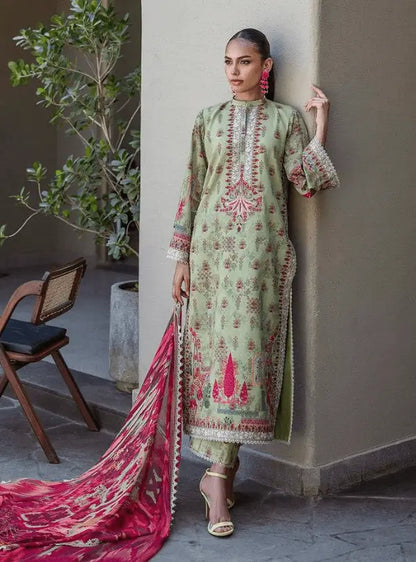 Olive Green Printed Lawn 3PC Suit | Zainab Chottani - Qaswa Fabrics