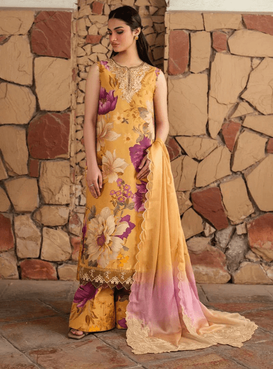 Orange Floral Printed Lawn 3PC Suit | İznik - Qaswa Fabrics