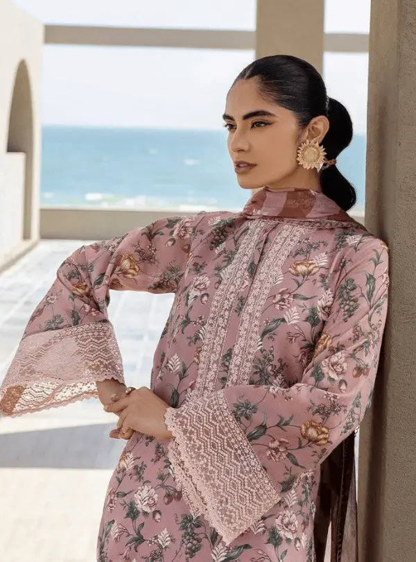 Pink Floral Printed Lawn | Zainab Chottani - Qaswa Fabrics