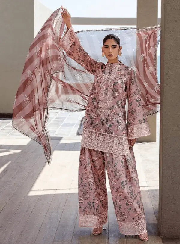 Pink Floral Printed Lawn | Zainab Chottani - Qaswa Fabrics