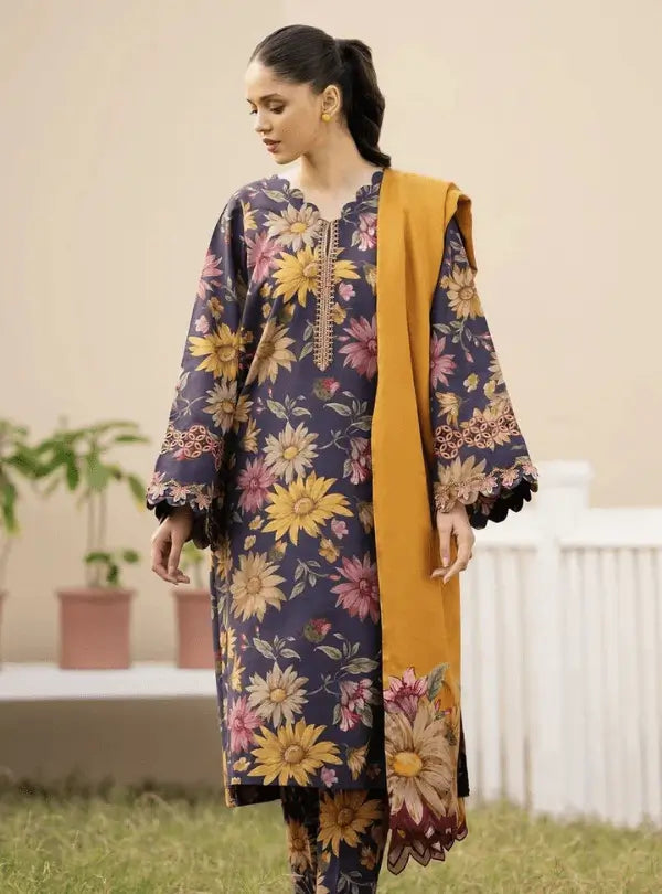 Purple Floral Printed Lawn 3PC Suit | Iznik - Qaswa Fabrics