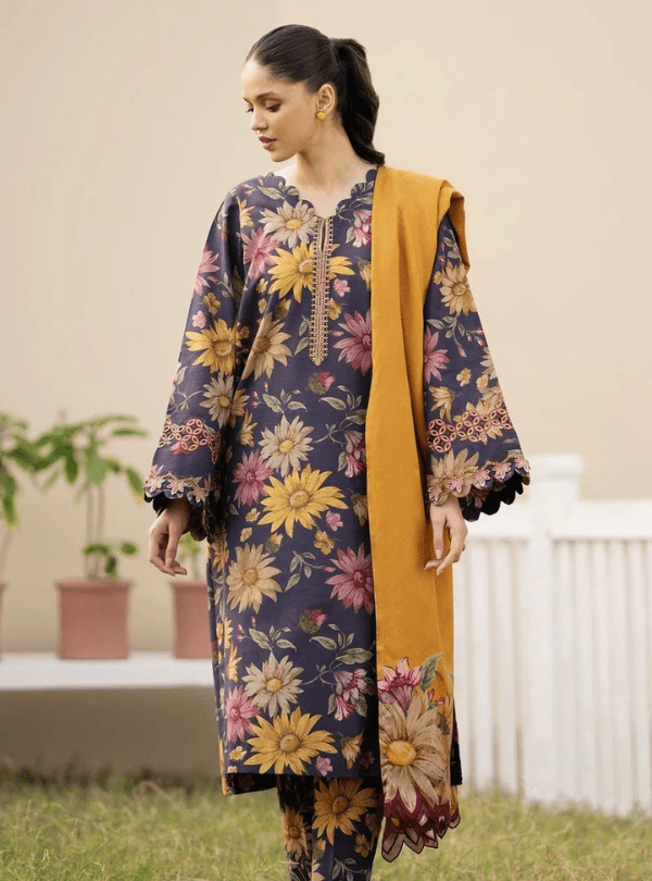 Purple Floral Printed Lawn 3PC Suit | Iznik - Qaswa Fabrics