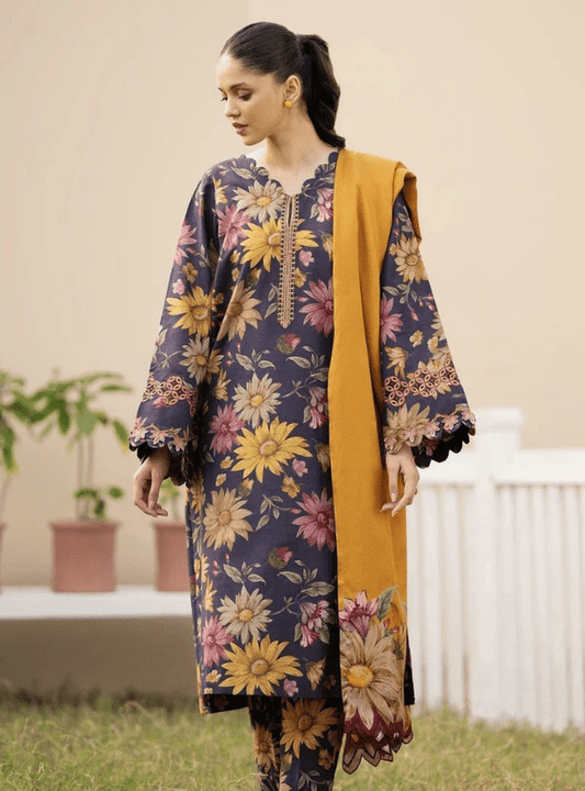 Purple Floral Printed Lawn 3PC Suit | Iznik - Qaswa Fabrics
