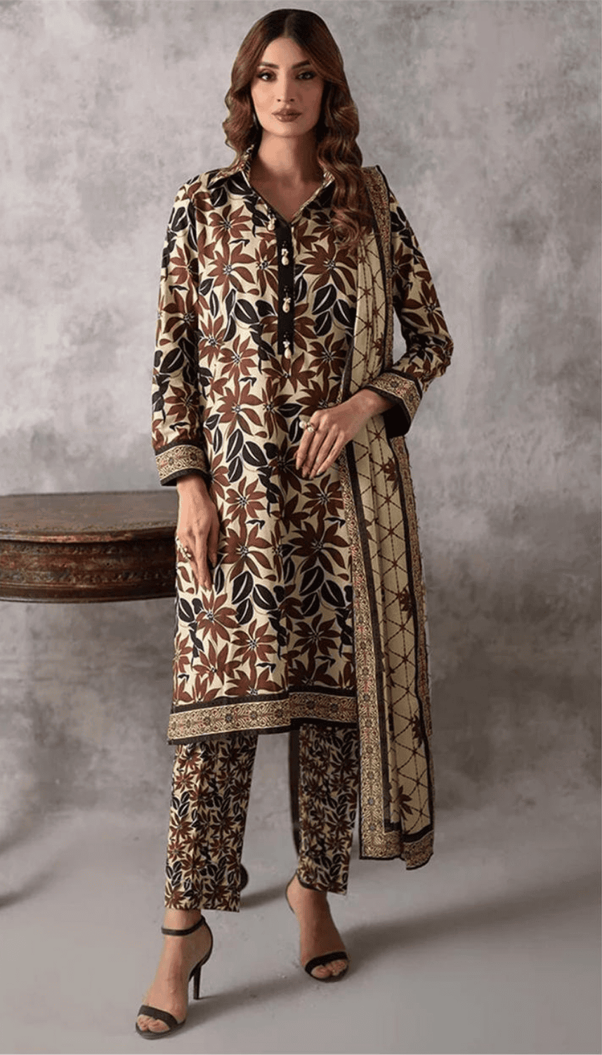 BAROQUE 3PC DHANAK UNSTITCHED DIGITAL PRINTED SUIT
