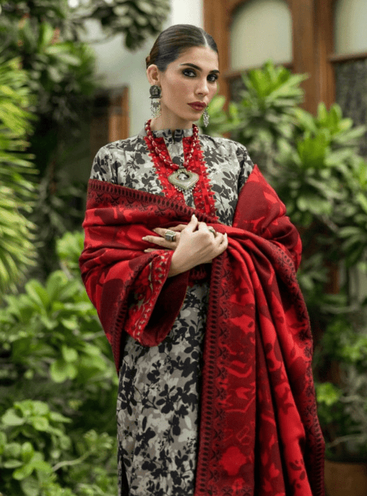 Red & Grey Printed Lawn 3PC Suit | Zainab Chottani - Qaswa Fabrics
