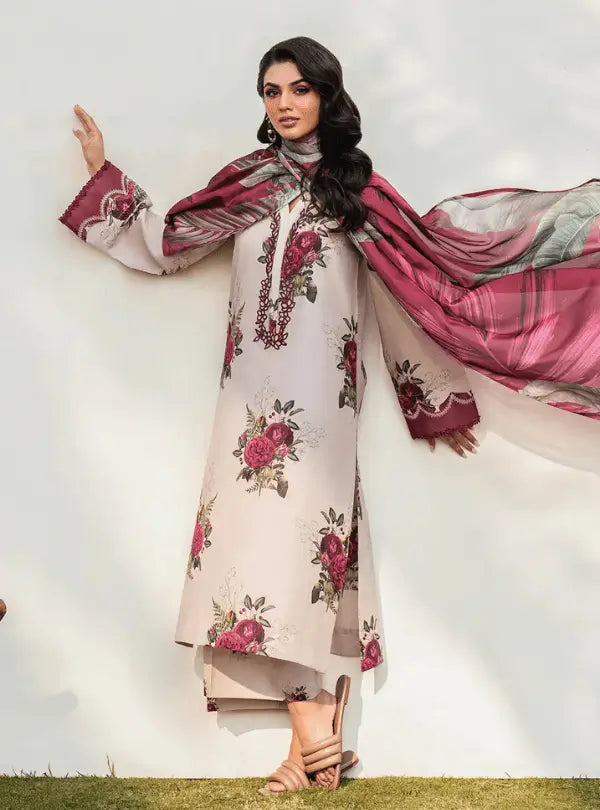 Rose Mist Digital Printed Lawn 3PC | İznik - Qaswa Fabrics